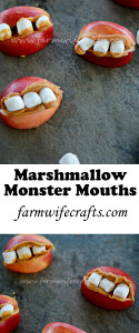 A fun, simple, healthy snack for your kids of apples, peanut butter and marshmallows.