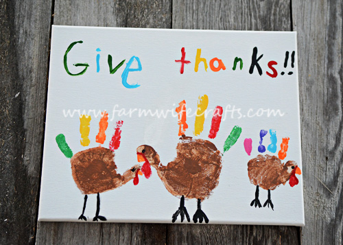 This Hand Print Turkey Canvas will look great on your wall this Thanksgiving.