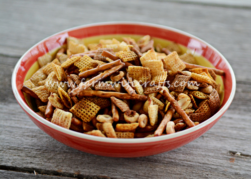 The same old traditional holiday Chex Mix only made in the crockpot. So easy.