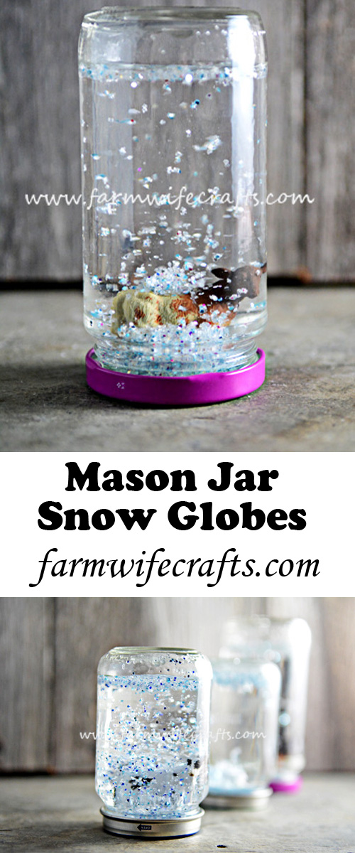 These Mason Jar Snow Globes with farm animals are fun for kids to make while learning about winter on a farm.
