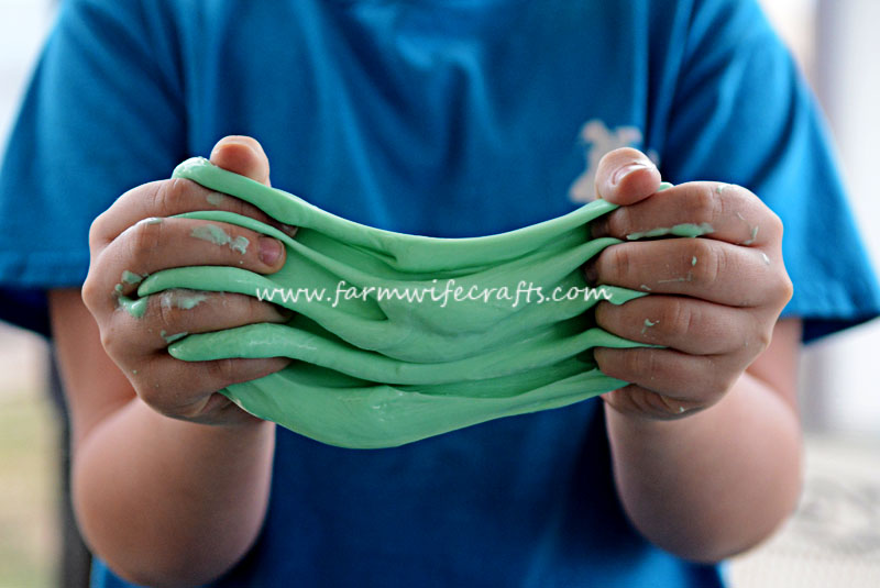 Easy to make green flubber provides hours of entertainment.