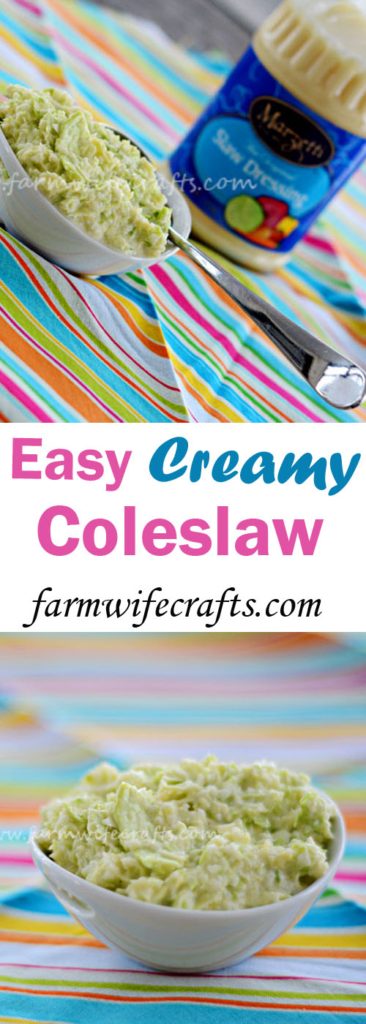 This Easy Creamy Coleslaw is only 2 ingredients and only takes 5 minutes to make.