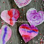 These coffee filter heart suncatchers are simple and easy to make. The bright colors look great in the window.