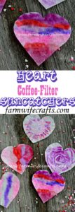 These coffee filter heart suncatchers are simple and easy to make. The bright colors look great in the window.