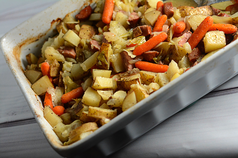 add some variety to your next cookout with this Hobo Casserole with Smoked Sausage.