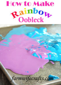 If you're looking for a simple craft to make to keep your kids entertained with items you have on hand then look no further than this Rainbow Oobleck.