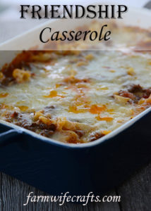 Are you looking for an easy weeknight meal, or maybe a meal that you can stick in the freezer for later or share with a friend?  This Friendship Casserole might just be what you are looking for!