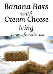 Are you looking for a new way to use up some of those overripe bananas?  Or, maybe you just like bananas and are looking for new recipes to try.  Either way, you will love this recipe for Banana Bars with Cream Cheese Icing!