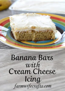 Are you looking for a new way to use up some of those overripe bananas?  Or, maybe you just like bananas and are looking for new recipes to try.  Either way, you will love this recipe for Banana Bars with Cream Cheese Icing!