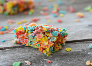 Looking for a new spin on the classic marshmallow treats aka Rice Krispie Treats? These Fruity Pebbles Marshmallow Treats are just as easy to make and so bright and cheerful, everyone will love them!