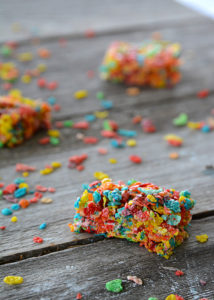 Looking for a new spin on the classic marshmallow treats aka Rice Krispie Treats? These Fruity Pebbles Marshmallow Treats are just as easy to make and so bright and cheerful, everyone will love them!