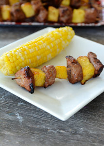 Summer means grilling and grilling means less mess in the kitchen.  My absolute favorite meal is a toss up between everything coming from the garden and everything being prepared on the grill!  This recipe for Grilled Teriyaki Pork and Pineapple Skewers is the perfect summertime meal!