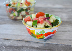 There's nothing like the fresh taste a salad that comes straight from the garden.  This Tomato Cucumber Salad tastes great all year long, especially when the main ingredients come straight from your very own garden!