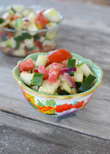 There's nothing like the fresh taste a salad that comes straight from the garden.  This Tomato Cucumber Salad tastes great all year long, especially when the main ingredients come straight from your very own garden!