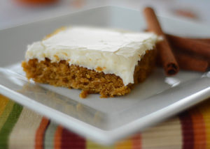 It's starting to feel like Fall and that means all things PUMPKIN!  These Pumpkin Bars with Cream Cheese Frosting are the perfect Fall dessert!