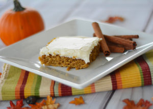 It's starting to feel like Fall and that means all things PUMPKIN!  These Pumpkin Bars with Cream Cheese Frosting are the perfect Fall dessert!