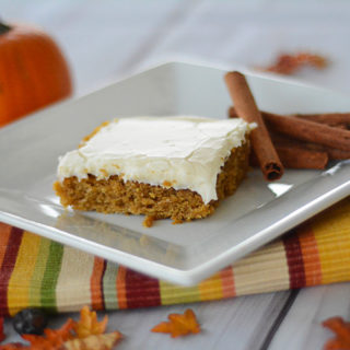 It's starting to feel like Fall and that means all things PUMPKIN!  These Pumpkin Bars with Cream Cheese Frosting are the perfect Fall dessert!