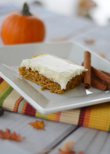 It's starting to feel like Fall and that means all things PUMPKIN!  These Pumpkin Bars with Cream Cheese Frosting are the perfect Fall dessert!