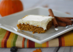 It's starting to feel like Fall and that means all things PUMPKIN!  These Pumpkin Bars with Cream Cheese Frosting are the perfect Fall dessert!