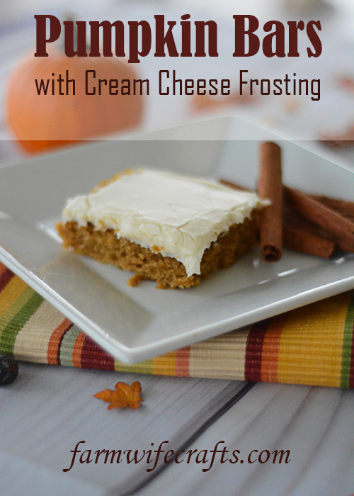 It's starting to feel like Fall and that means all things PUMPKIN!  These Pumpkin Bars with Cream Cheese Frosting are the perfect Fall dessert!