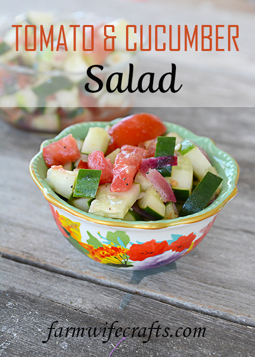 There's nothing like the fresh taste a salad that comes straight from the garden.  This Tomato Cucumber Salad tastes great all year long, especially when the main ingredients come straight from your very own garden!