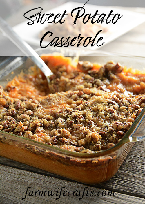 Trying to figure out what to take to that holiday pitch-in?  This Sweet Potato Casserole is a favorite at our holiday get-togethers