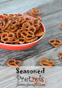 Are you looking to spice up those boring pretzels to serve at your next get-together?  These Seasoned Pretzels are easy to whip up with only a few ingredients and are a definite crowd pleaser!